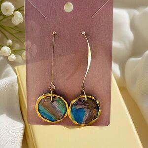 Elegant Gold and Blue Dangle Earrings